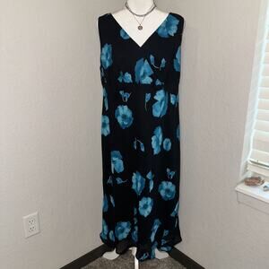 Venezia Maxi A Line Dress Women's 14/16 Black Floral Sleeveless Vintage Cottage